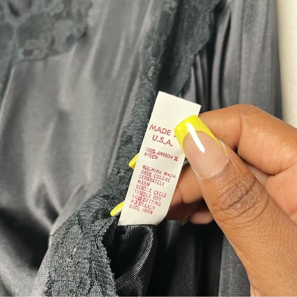 VTG 80s Henson Kickernick Women Nylon Dress Medium Black Lace High Slit - Picture 7 of 10